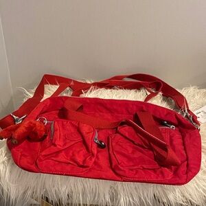 Kipling Red Shoulder Bag with Plush Charm